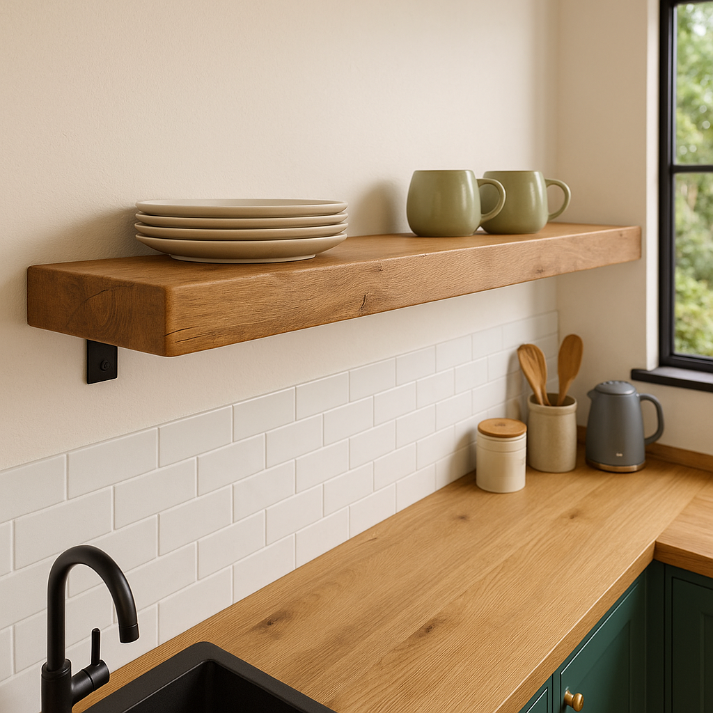 Rustic Wooden Shelf with Metal Brackets