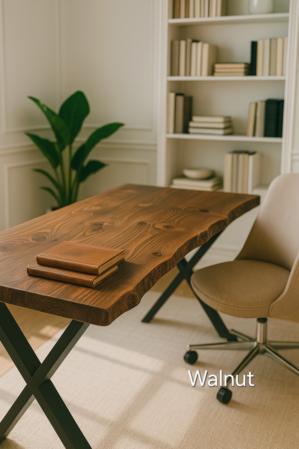 Live / Waney Edge Study Desk / Table With X Cross Metal Legs