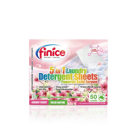 Finice 5 in 1 Laundry Detergent Sheets – Powerful Stain Removal, Solid Enzyme, 50 Loads
