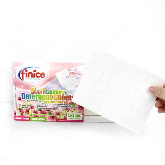 Finice 5 in 1 Laundry Detergent Sheets – Powerful Stain Removal, Solid Enzyme, 50 Loads