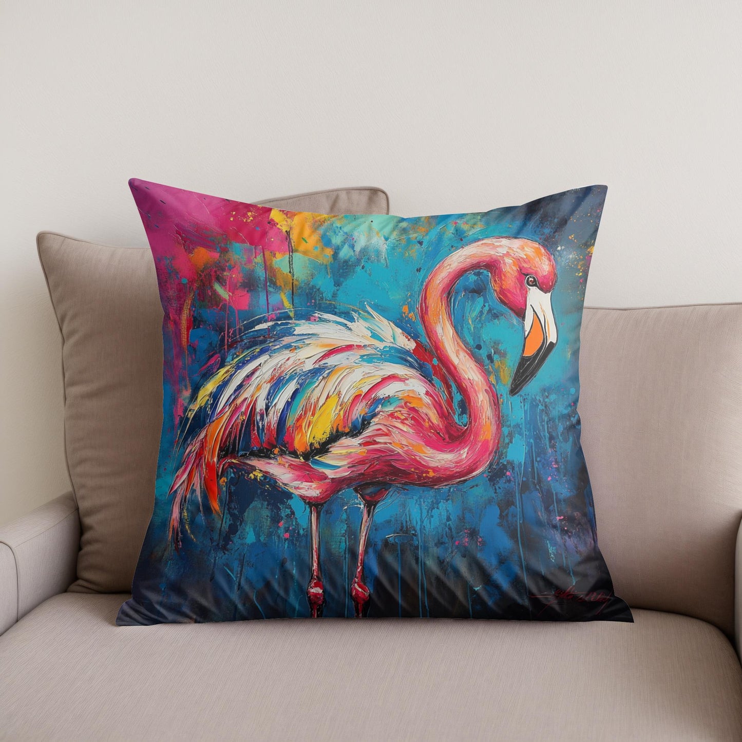 Flamingo's Vibrant Dance Cotton Cushion