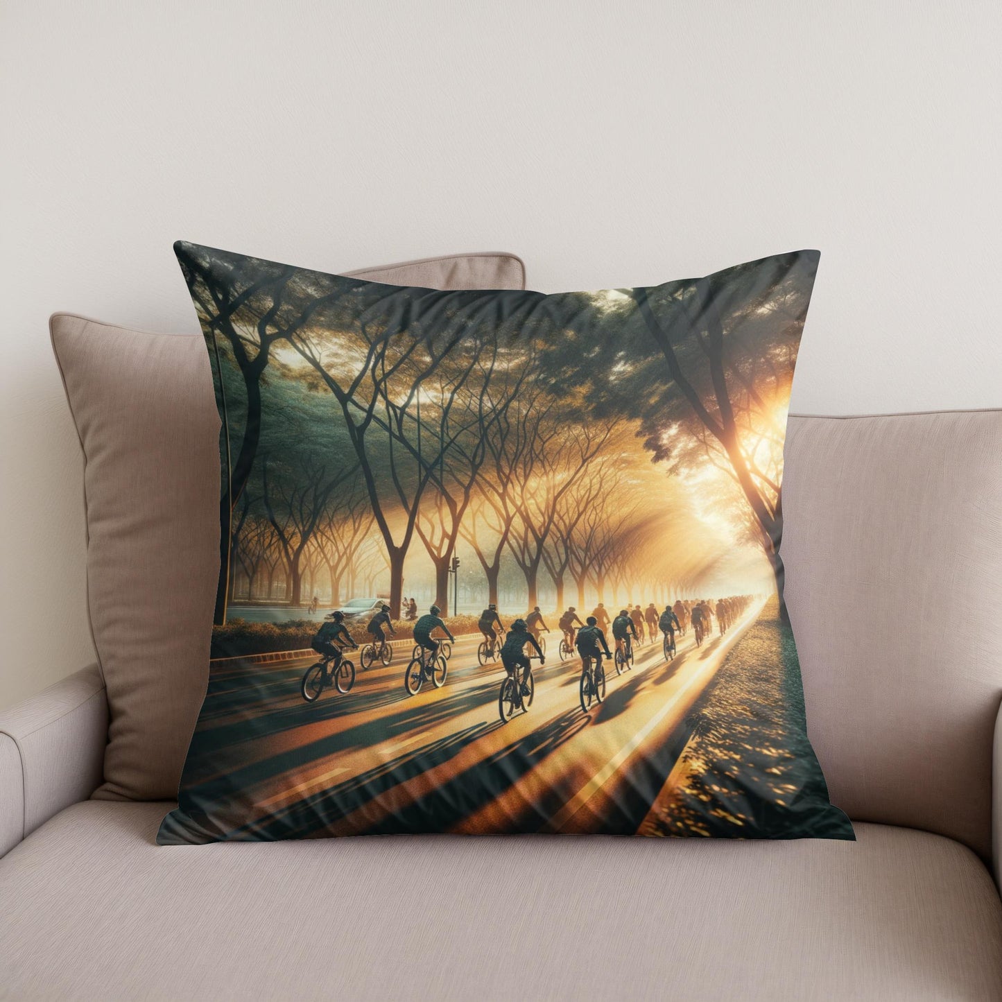 Golden Hour Cycle Summer Cotton Cushion