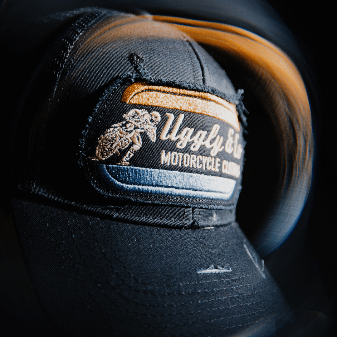 Black Flat Track Trucker Hat