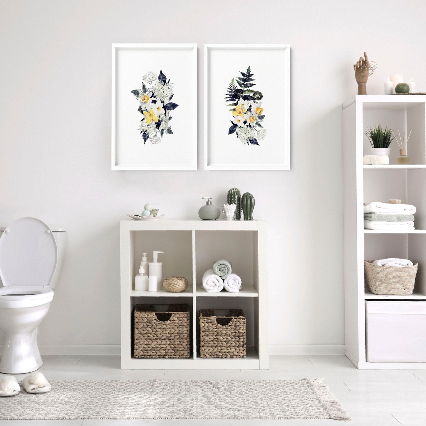 Wall art for bathroom walls | set of 2 Floral wall art prints