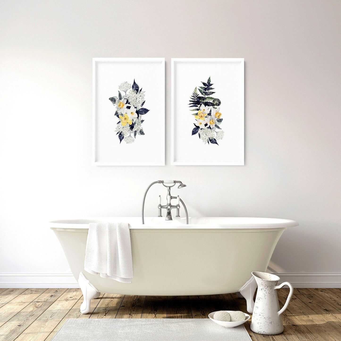 Wall art for bathroom walls | set of 2 Floral wall art prints