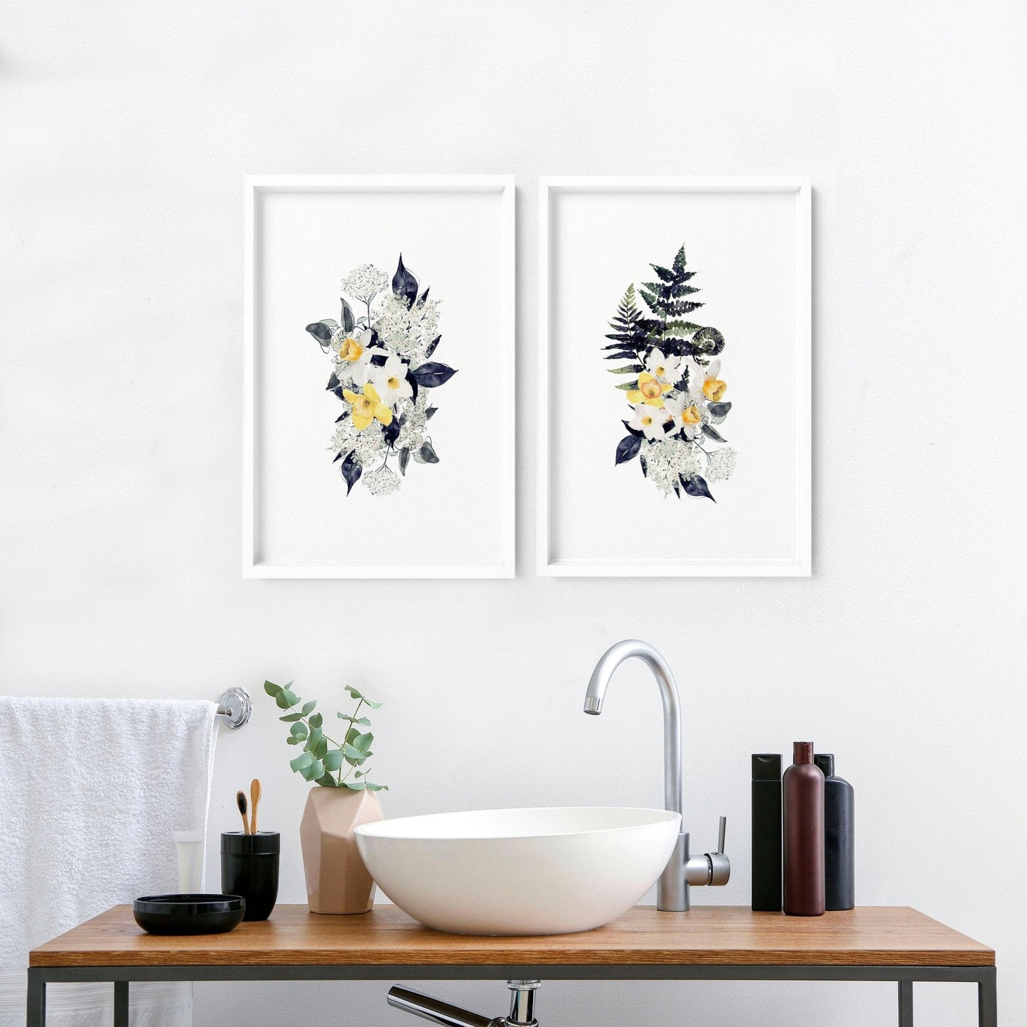 Wall art for bathroom walls | set of 2 Floral wall art prints