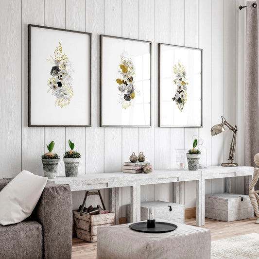 Living Room Wall Pictures – Set of 3 Floral Prints