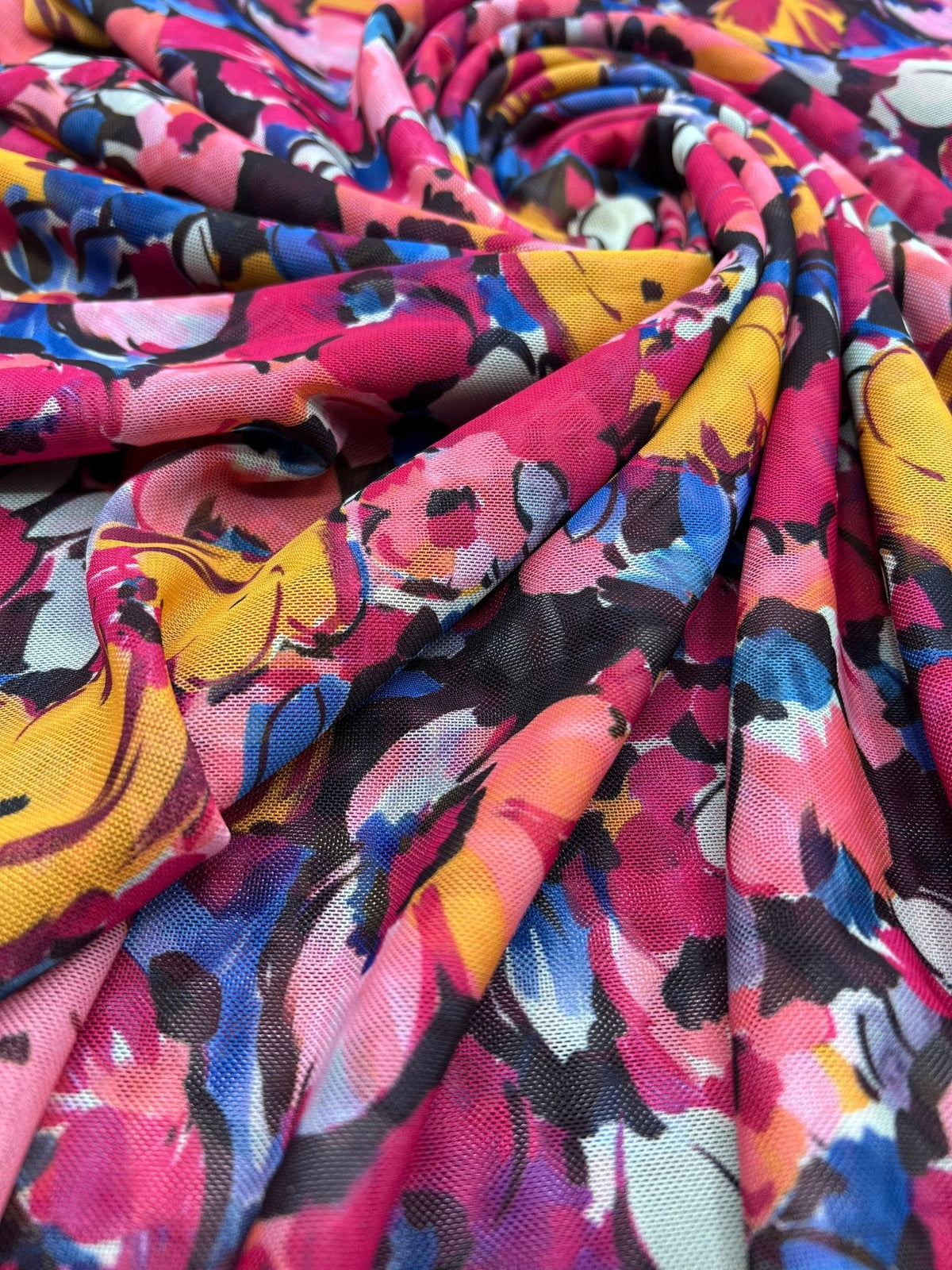 Multi coloured Floral Mesh Fabric Stretch