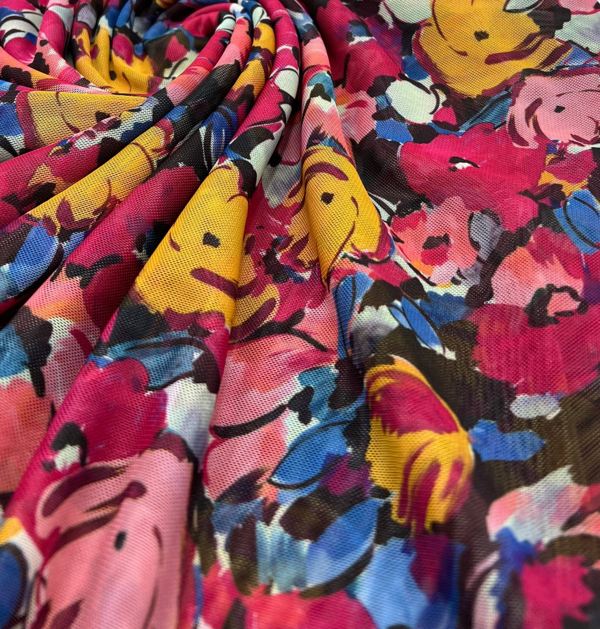 Multi coloured Floral Mesh Fabric Stretch