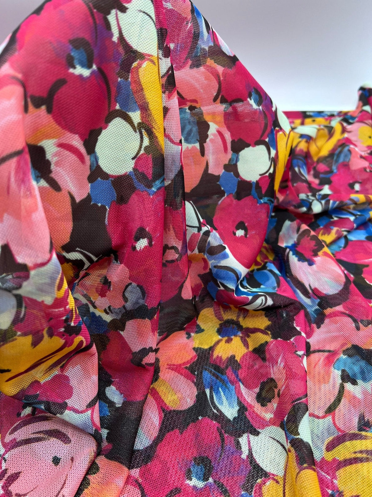 Multi coloured Floral Mesh Fabric Stretch