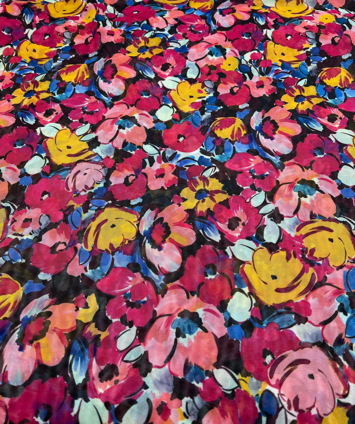 Multi coloured Floral Mesh Fabric Stretch