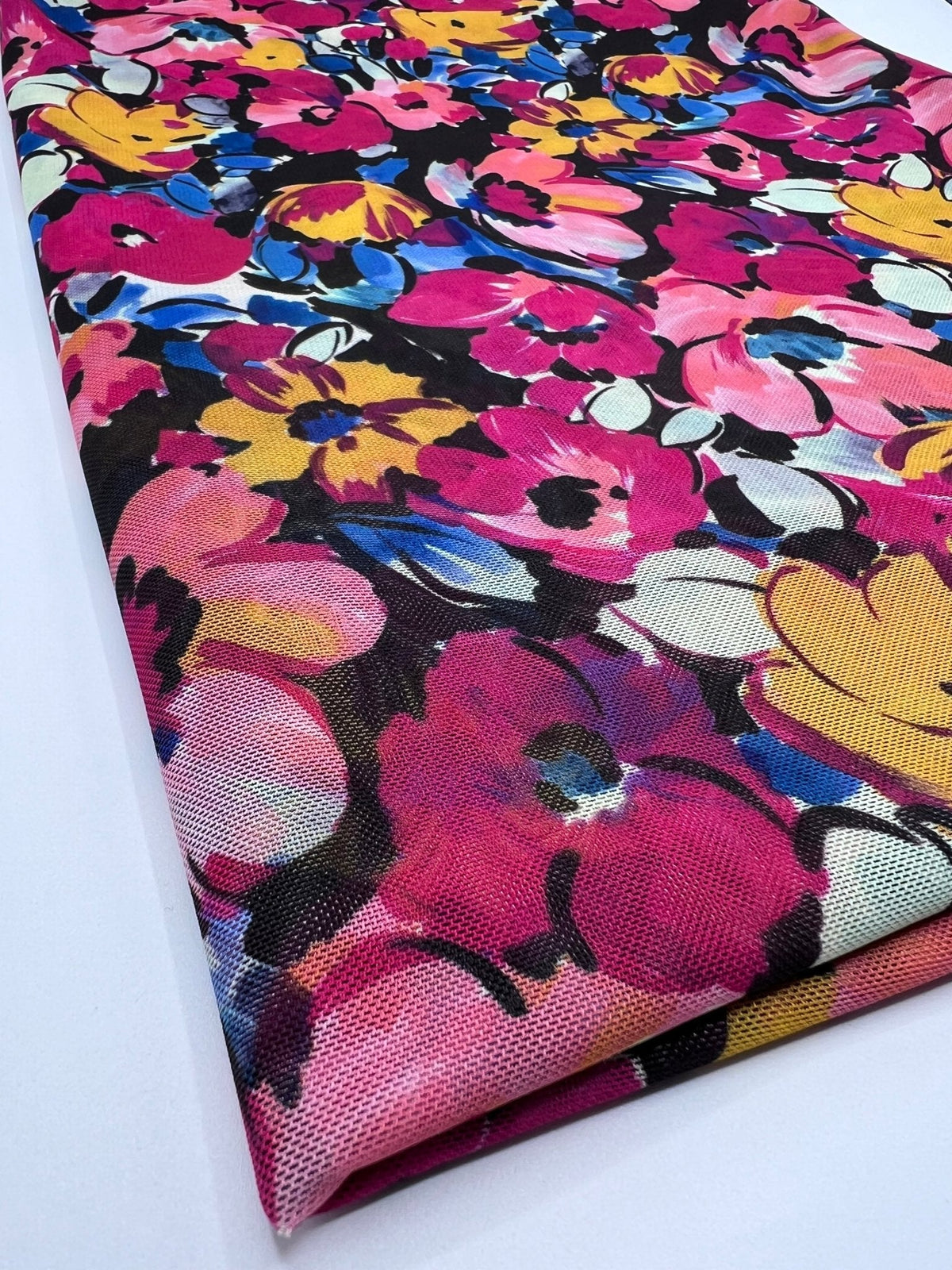 Multi coloured Floral Mesh Fabric Stretch