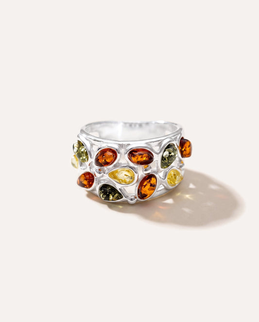 Floral Multicolour Amber Cuff Ring