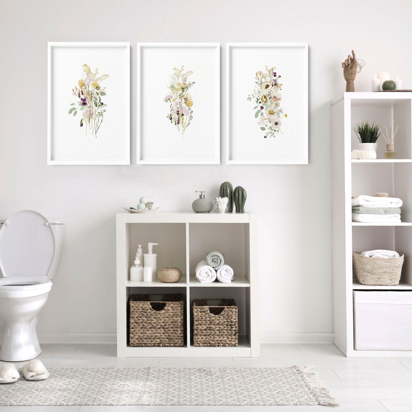 Toilet wall decoration | Set of 3 Floral wall art prints
