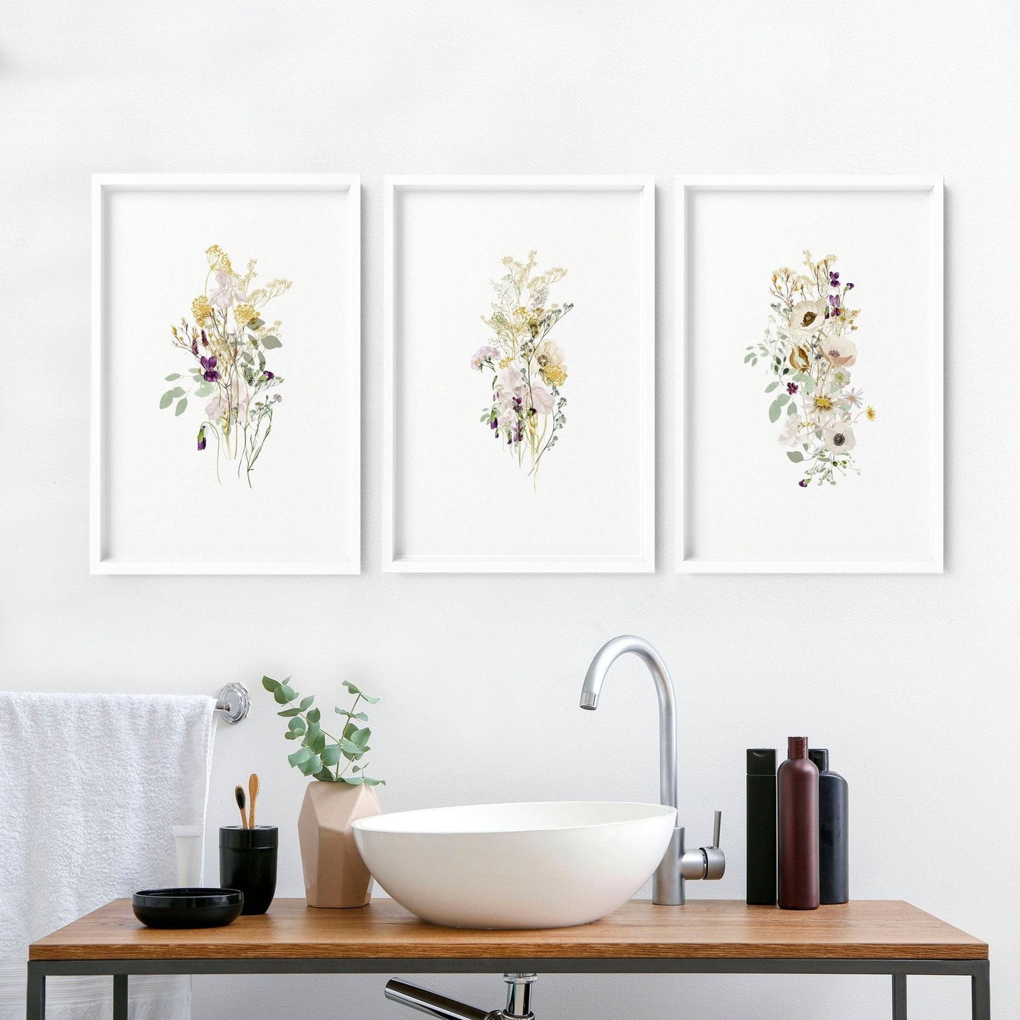 Toilet wall decoration | Set of 3 Floral wall art prints