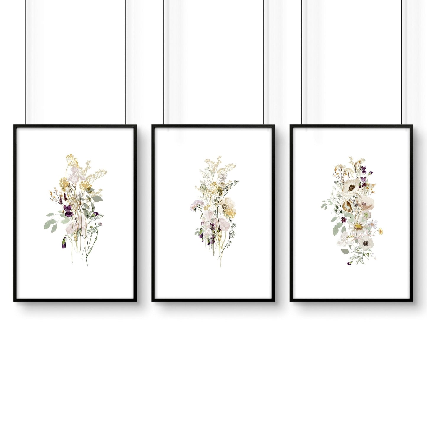 Toilet wall decoration | Set of 3 Floral wall art prints