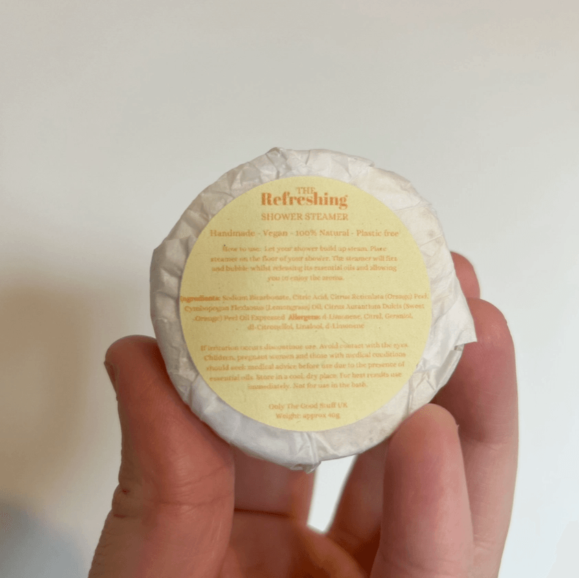 Floral Topped Shower Steamer For Stress-Free Relaxation, Sweet Orange Lemongrass Essential Oils