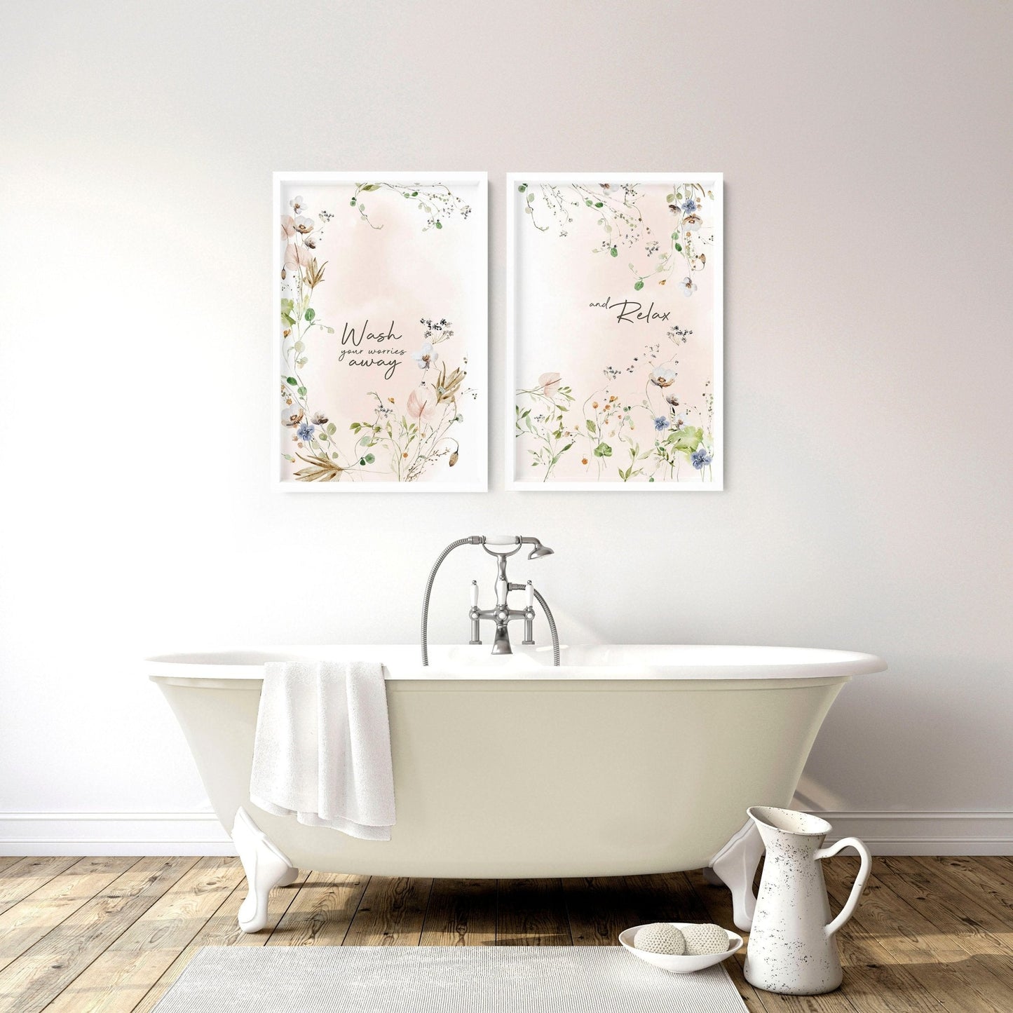 Bathroom decoration items | Set of 2 Shabby Chic wall art