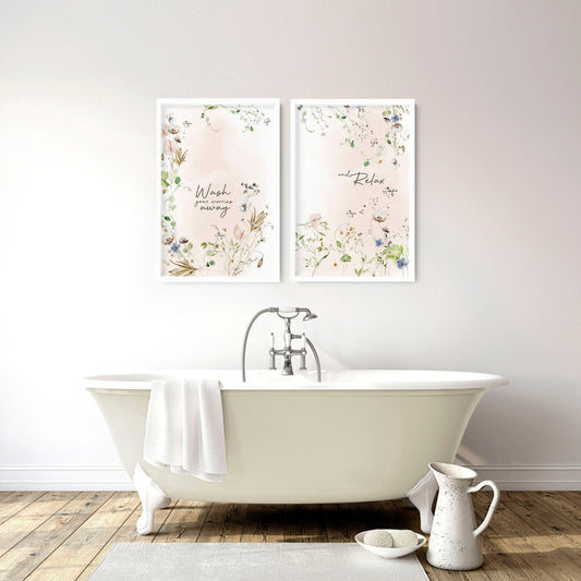 Bathroom decoration items | Set of 2 Shabby Chic wall art