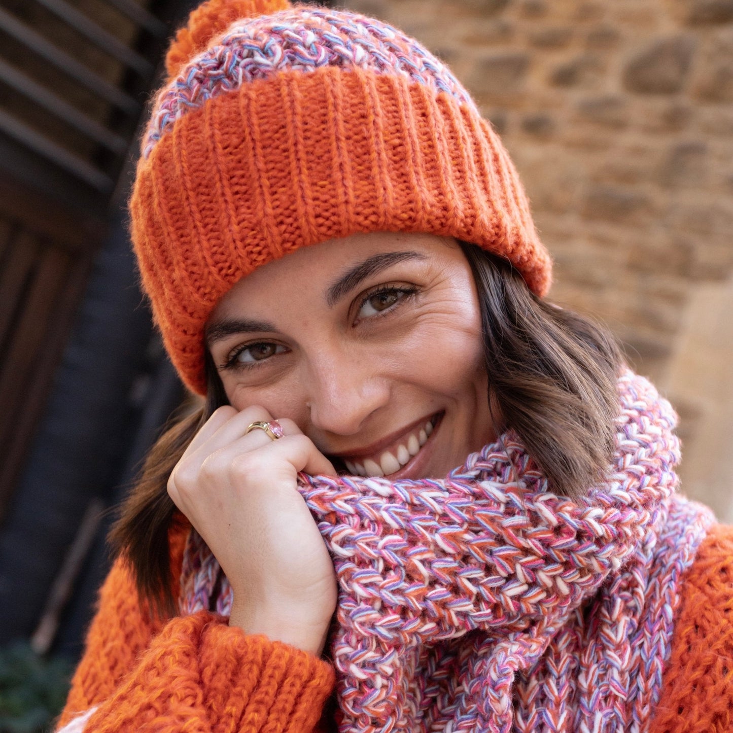 Florence Twist Oversized Knitted Scarf - Orange