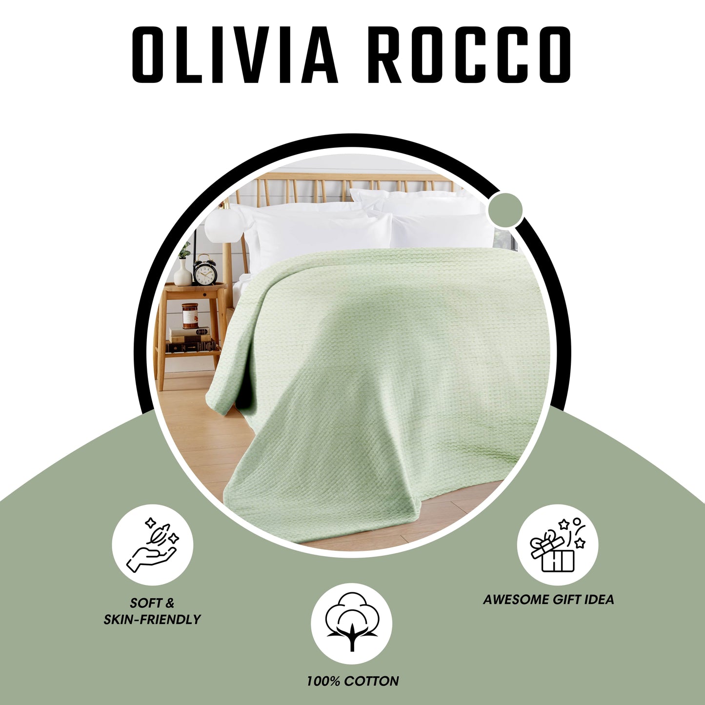 Florian Checked Throw Blanket Sage Green Bedspread for Sofas Armchairs Sofa Settee Couch Beds & Couches by OLIVIA ROCCO