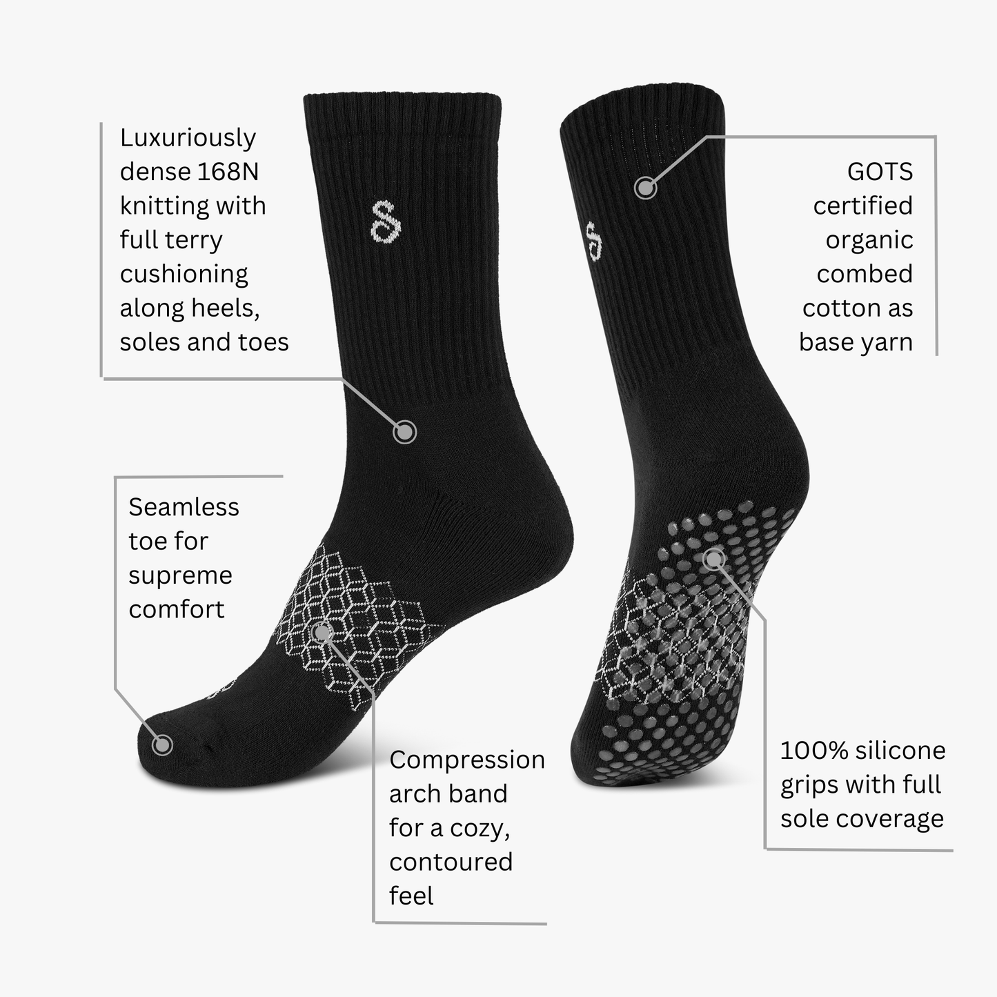 grip socks (crew / mid-calf) - organic combed cotton