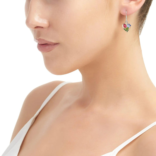 Flower dangle earrings by  Shrieking Violet® Sterling silver heart drop earrings with real roses & forget me nots. Romantic valentines gift