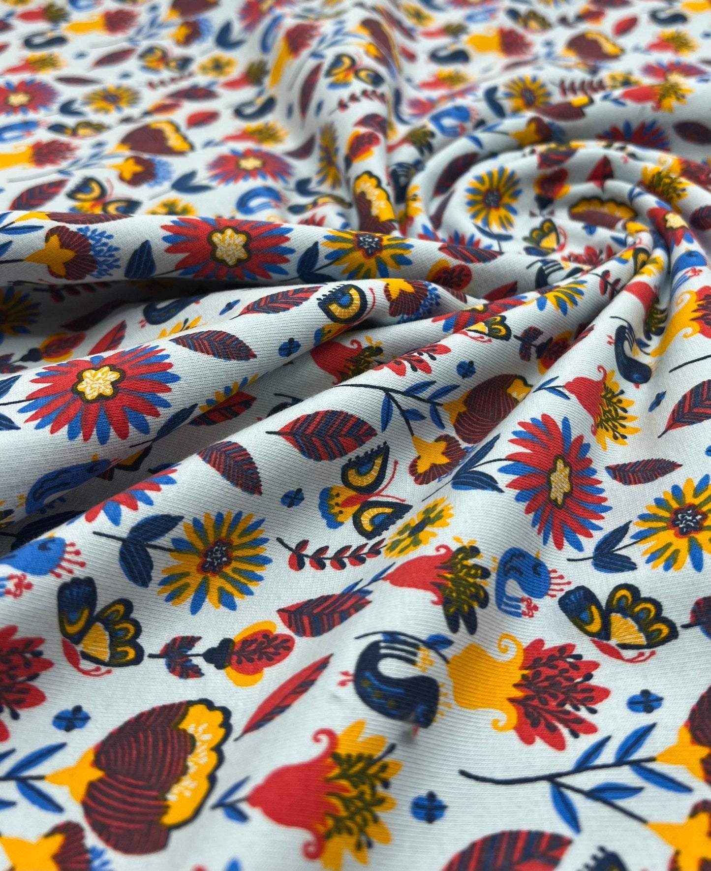 Flower Garden Sweatshirting Cotton Lycra 2 Way Stretch