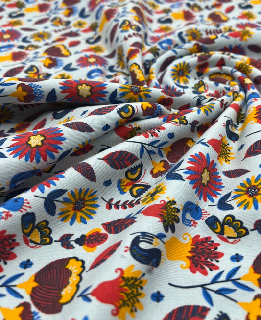 Flower Garden Sweatshirting Cotton Lycra 2 Way Stretch