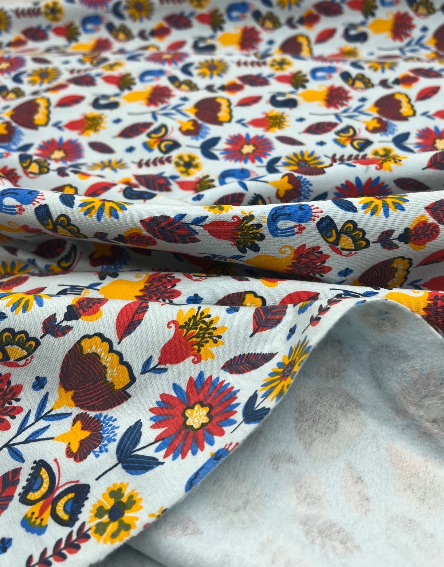 Flower Garden Sweatshirting Cotton Lycra 2 Way Stretch