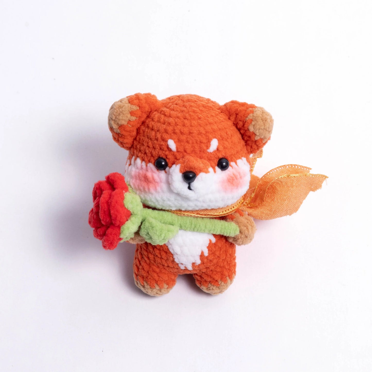 Blushing Flower Fox – Handmade Crochet Amigurumi With Rose