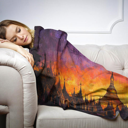 Shwedagon Sunset Reflection Blanket