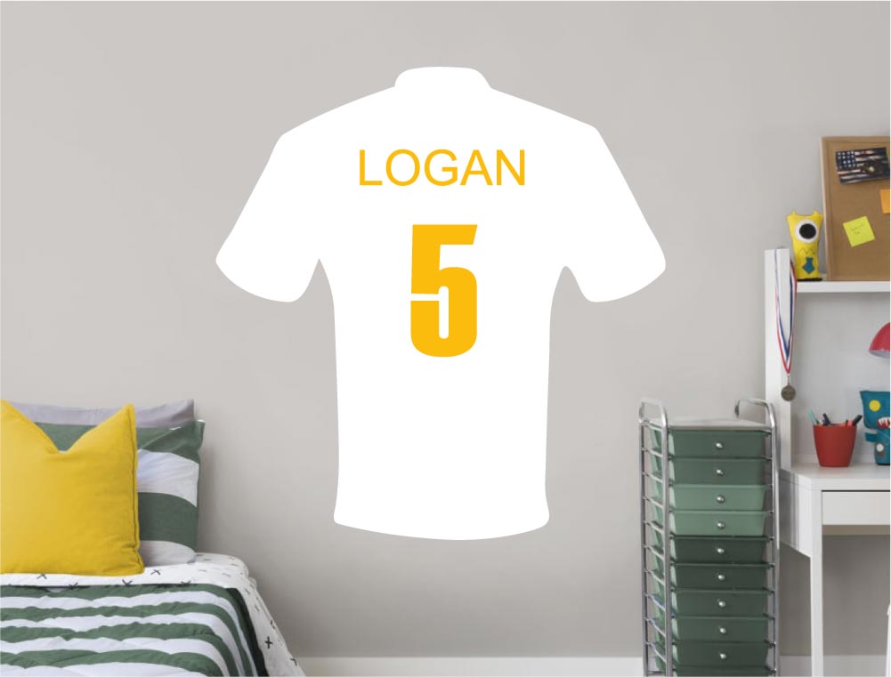 Personalised Football Shirt Wall Sticker – Custom Name & Number Kids Wall Decor