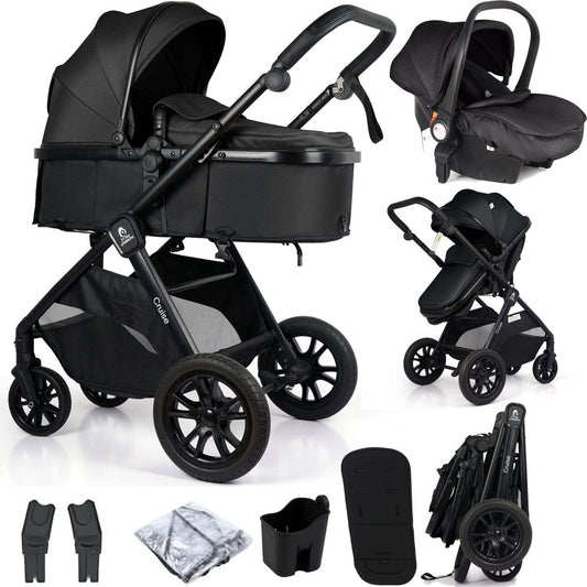 For Your Little One Cruise 3 In 1 Travel System With Car Seat - Eclipse Black (Free Cupholder / Seat Liner Included!)