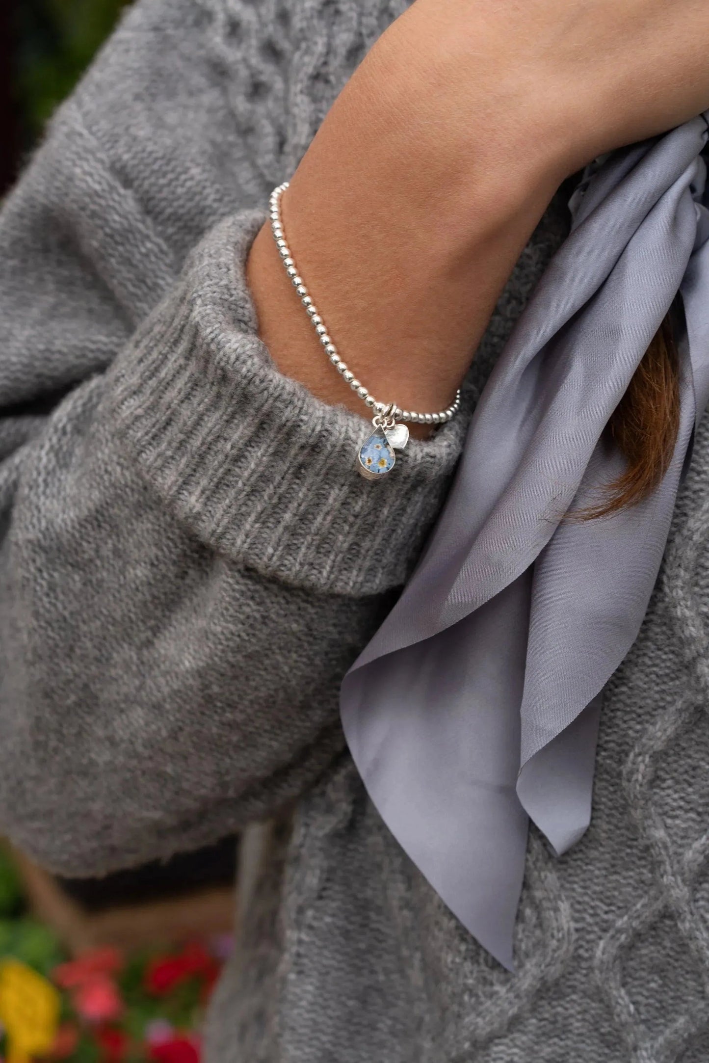 Forget-me-not necklace by Shrieking Violet® Silver teardrop pendant with real forget-me-nots