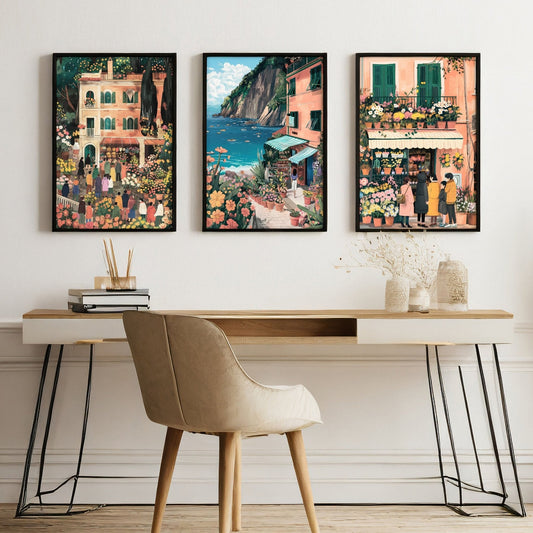 Framed Artwork | Set of 3 Italian Lifestyle Wall art Prints