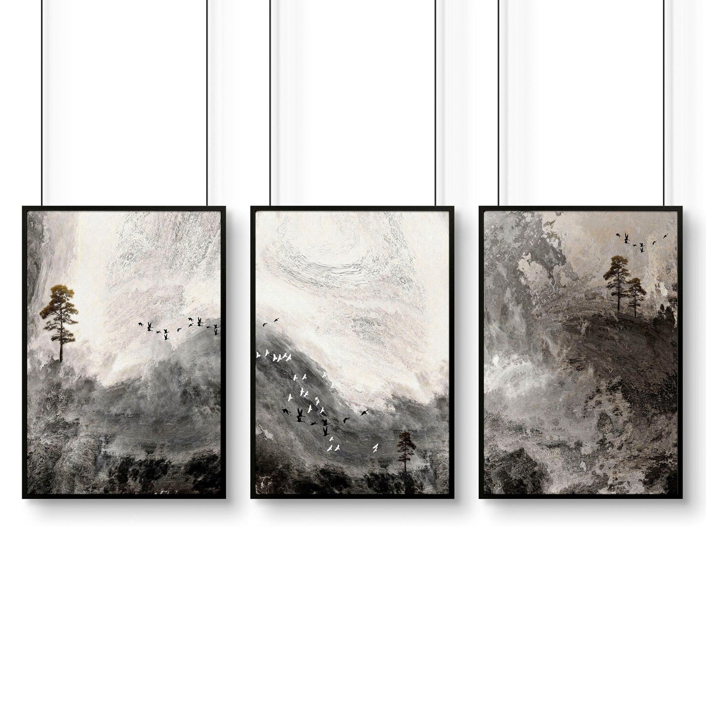 Framed landscape print for home office decor | set of 3 wall art