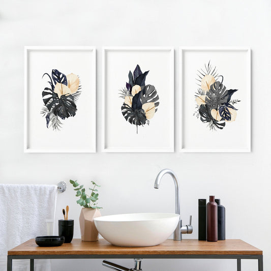 Art for bathroom | set of 3 Tropical wall prints