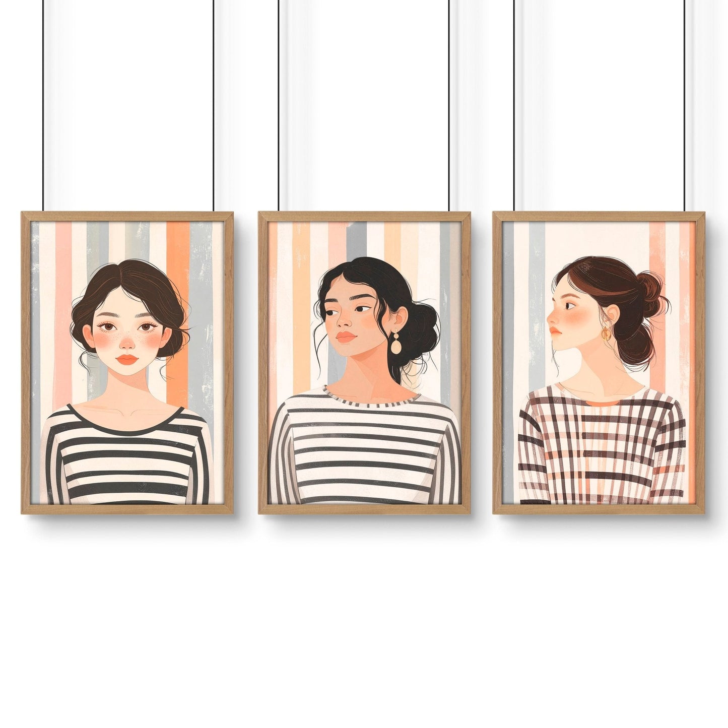 Framed Pictures For The Living Room | Set of 3 Boho Women Wall art Prints