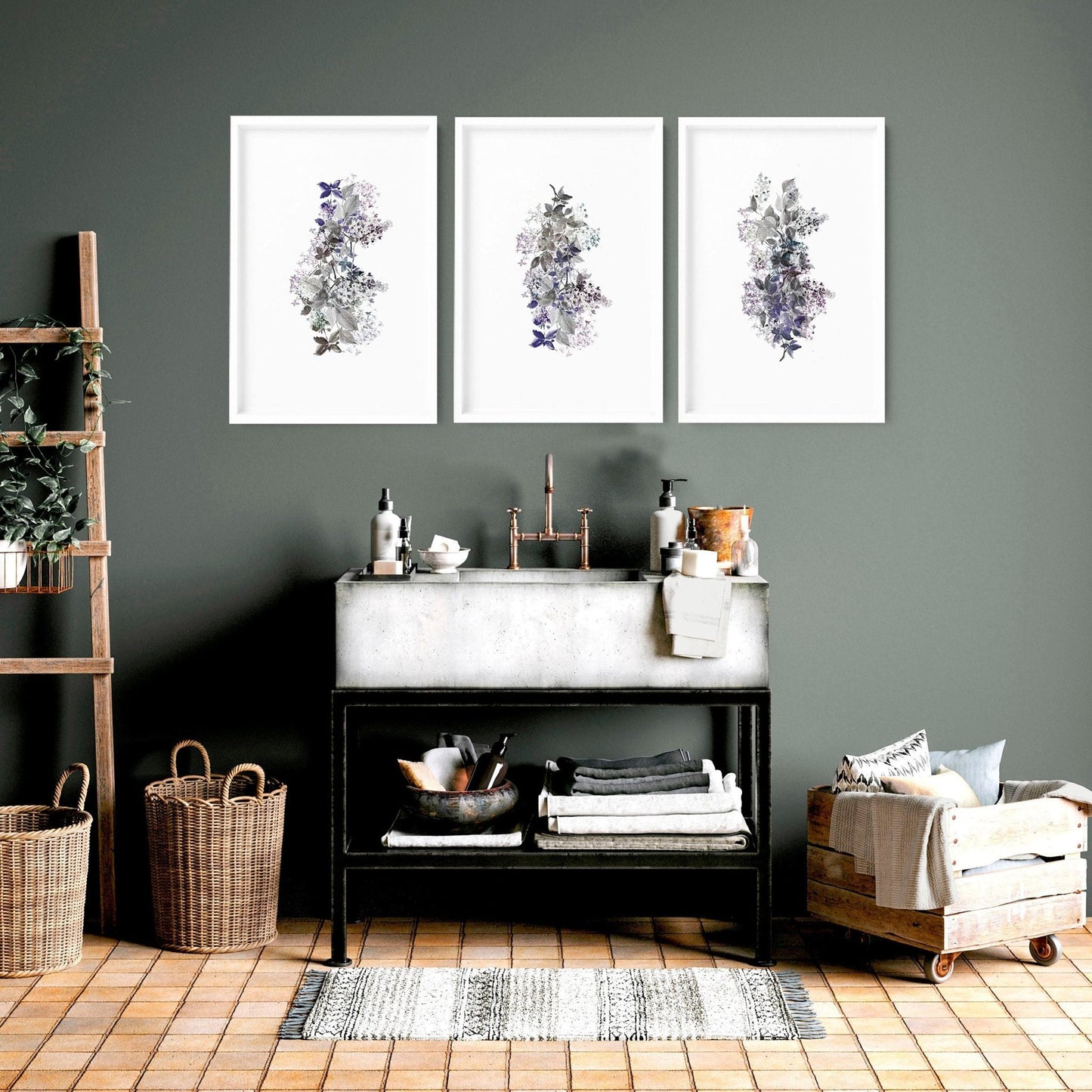 Framed prints bathroom | set of 3 Shabby Chic wall prints