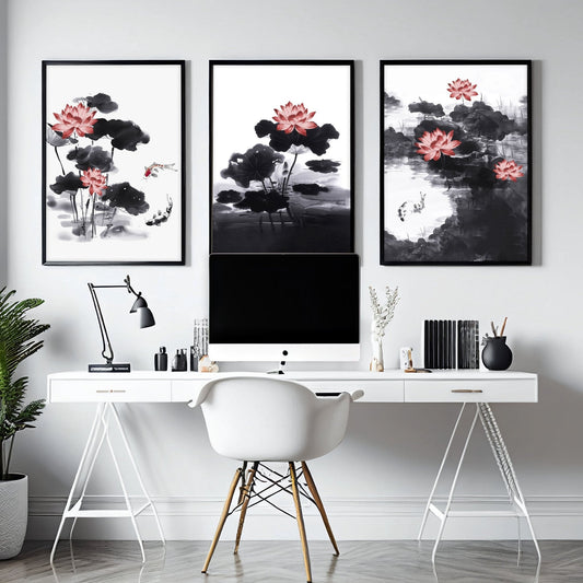 Framed Prints For Wall | Set of 3 Asian Inspired Wall art Prints