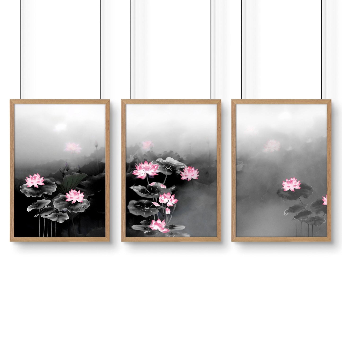 Framed Prints Wall | Set of 3 Asian Inspired Wall art Prints