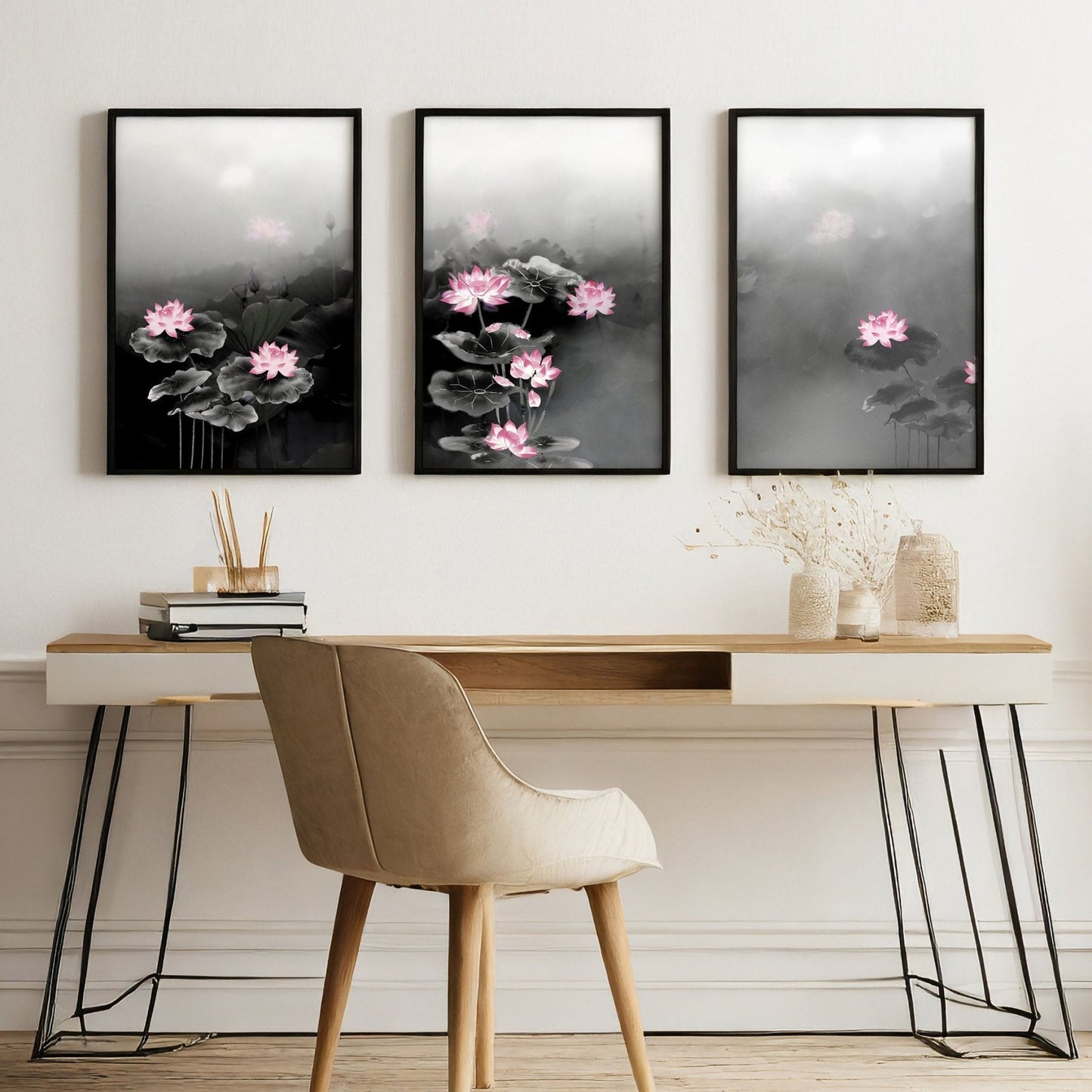 Framed Prints Wall | Set of 3 Asian Inspired Wall art Prints