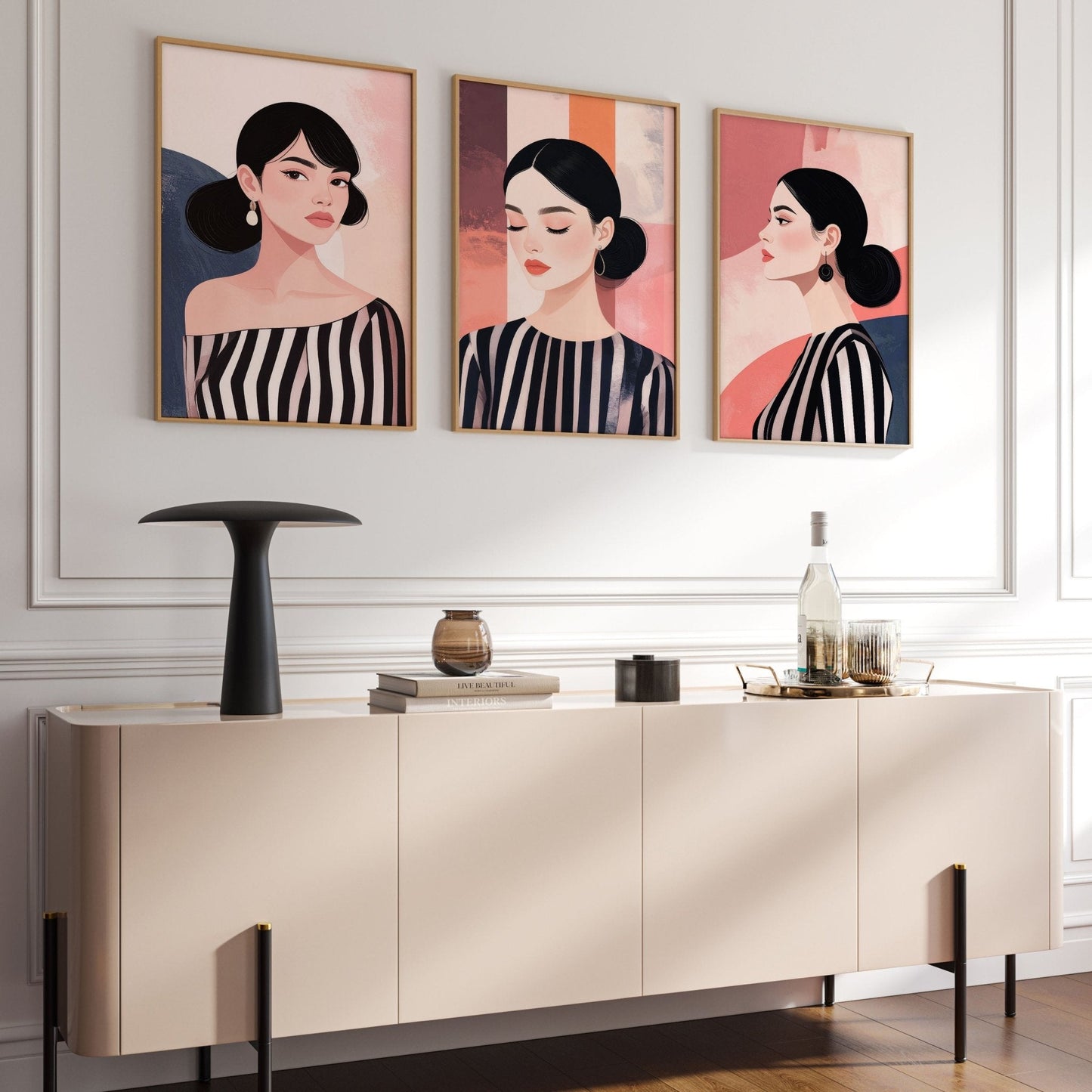 Frames Living Room | Set of 3 Boho Women Wall art Prints