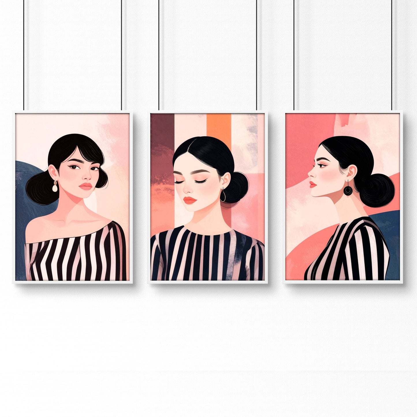 Frames Living Room | Set of 3 Boho Women Wall art Prints