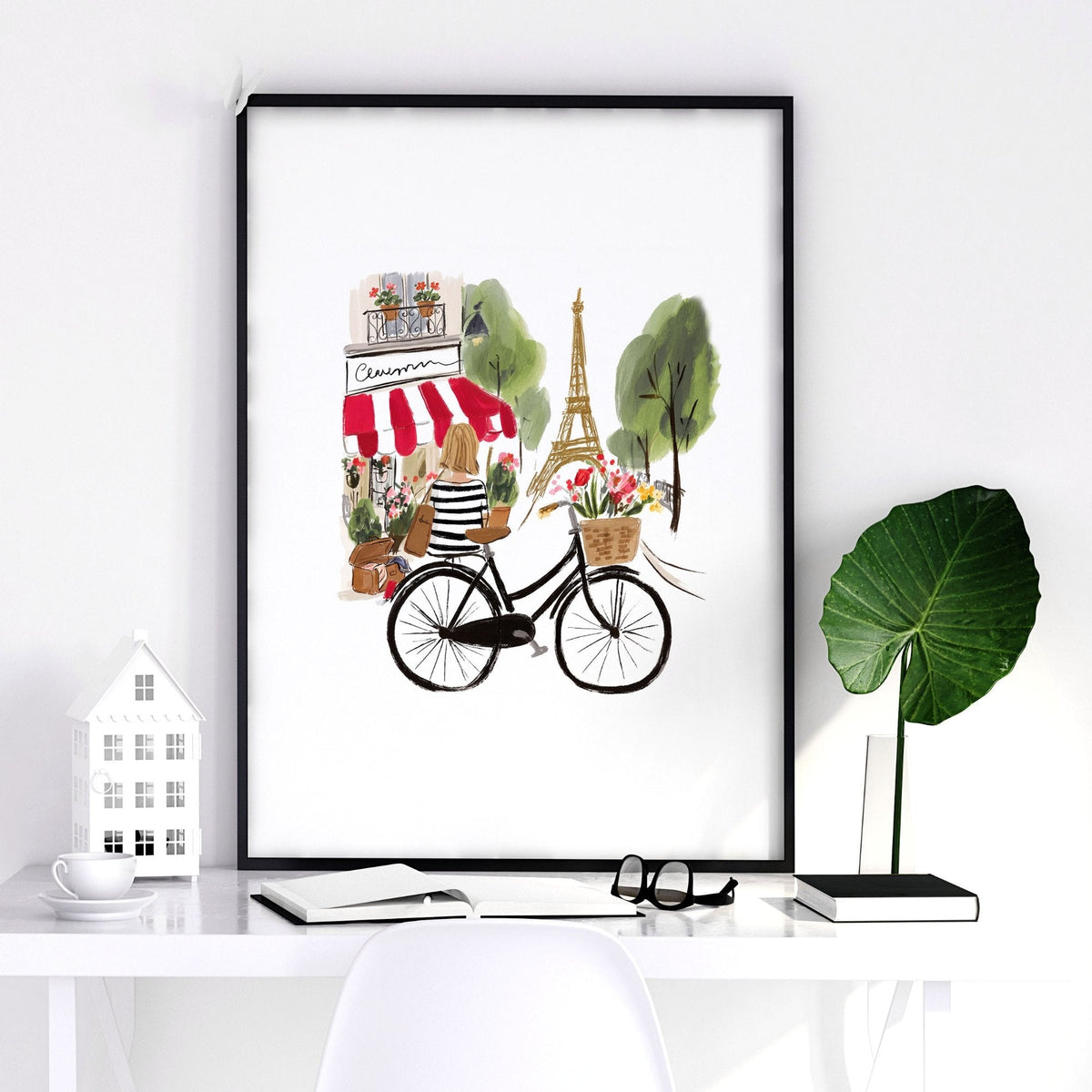 French Posters Paris Travel Wall Art Prints | "Un peu de Paris" Eiffel Tower, Bicycle & Car Set of 3