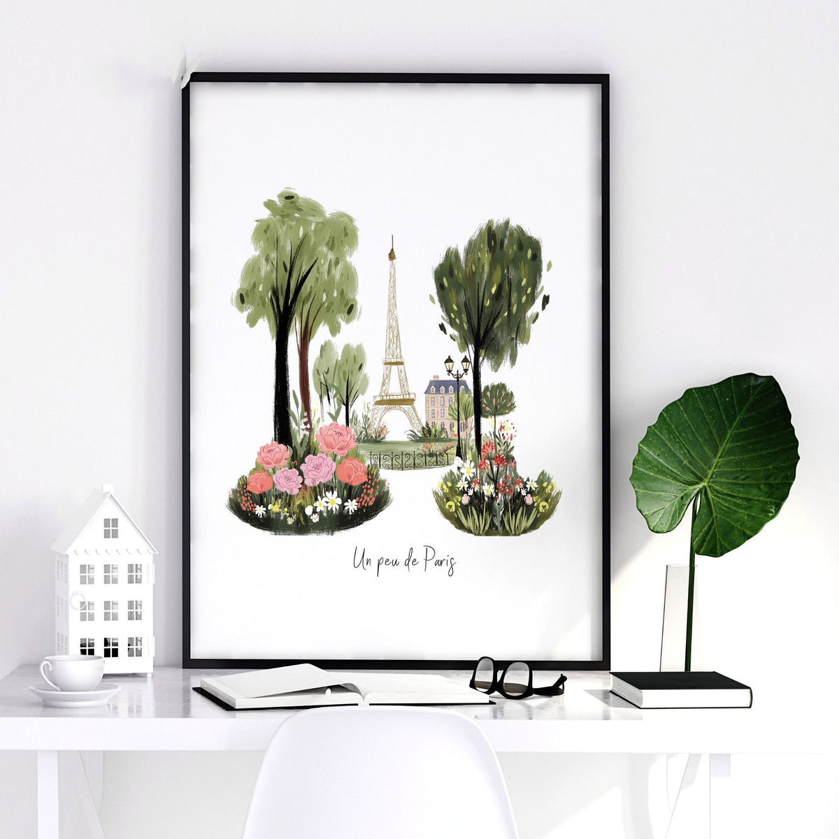 French Posters Paris Travel Wall Art Prints | "Un peu de Paris" Eiffel Tower, Bicycle & Car Set of 3