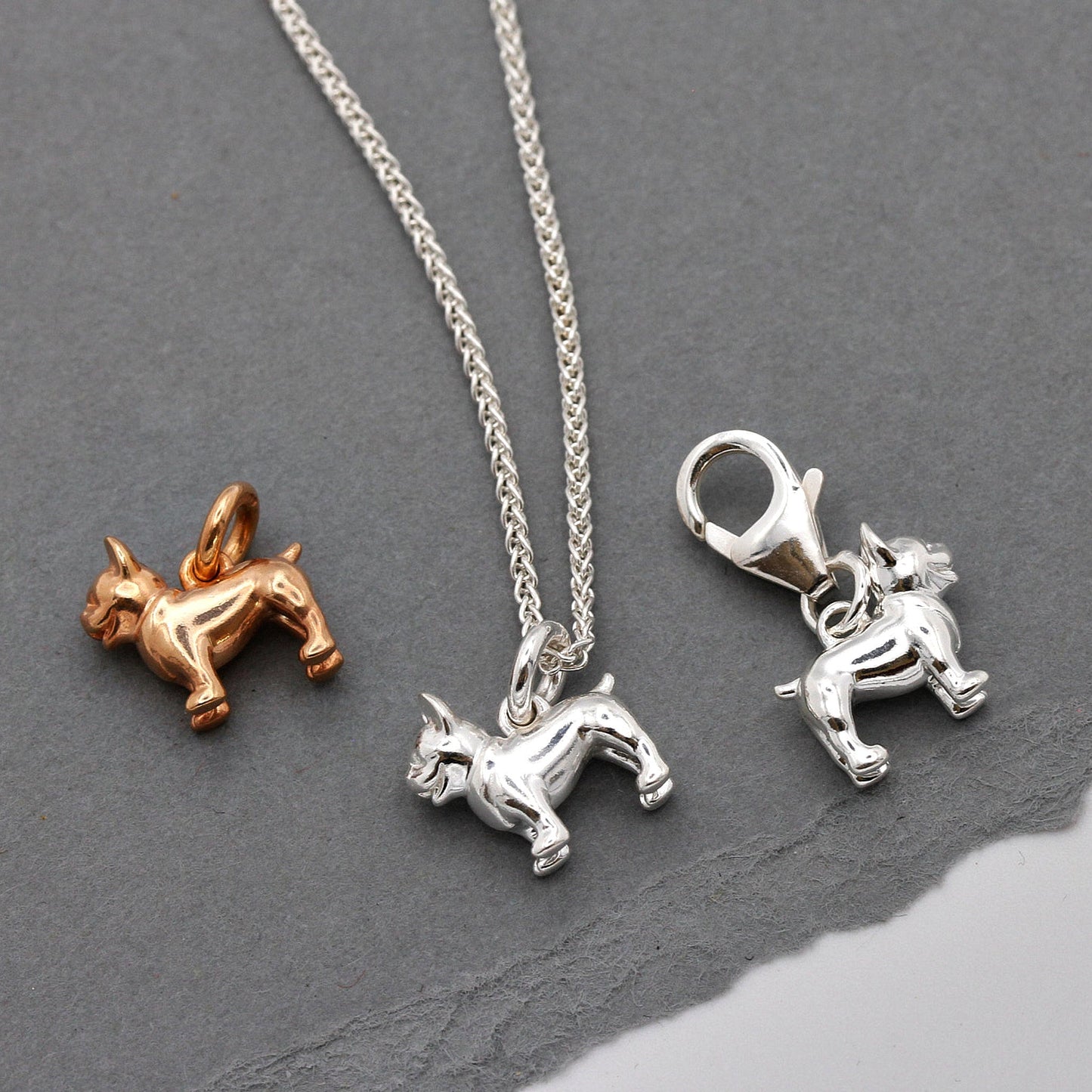 French Bulldog Silver Dog Charm