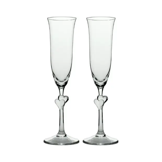 Stolzle Lausitz L'Amour Clear Heart Champagne Flutes - Pair in Gift Box