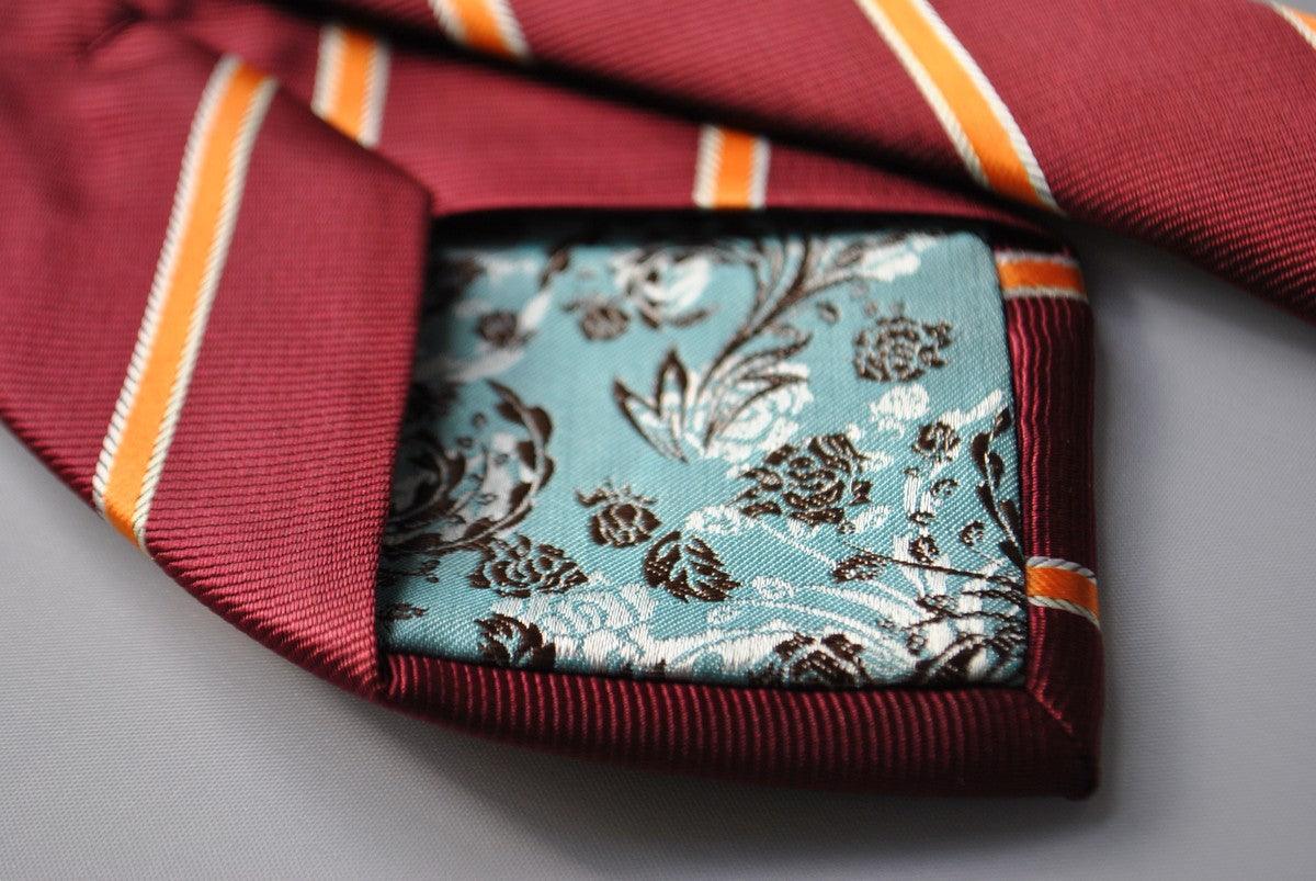 maroon and orange ribbon striped tie